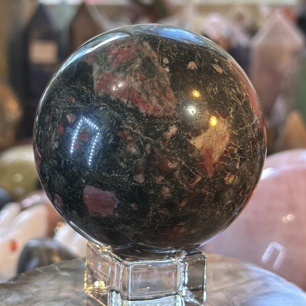 Rhodonite Crystal Sphere! - Picture 3 of 6
